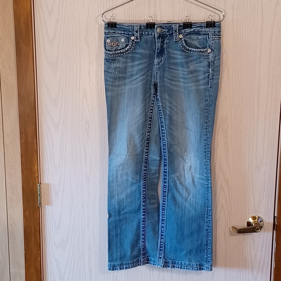 Miss Me Jeans, Size 29, Mid-Rise, Boot Cut, 30W x 28L, Bedazzled, Distressed - Picture 1 of 13
